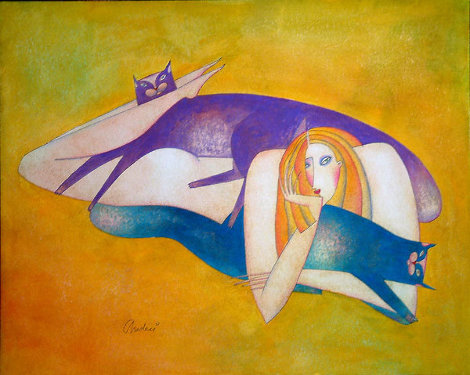 Purple And Blue Cat 22x25 Works on Paper (not prints) - Andrei Protsouk