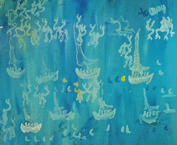 Sailboats 48x58 Original Painting - Purvis Young Sailboats 48x58 Original Painting - Purvis Young
