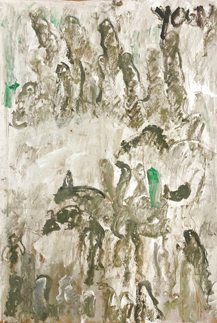 Wild Horses 1990 -  21x14 Original Painting - Purvis Young