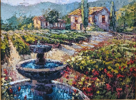 Fountain Classic Rose And Vineyard 2000 23x29 Original Painting - Steve Quartly