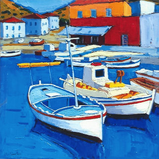 Barques De Pacheurs - Hydra - Grace 2011 Original Painting - Jean-Claude Quilici