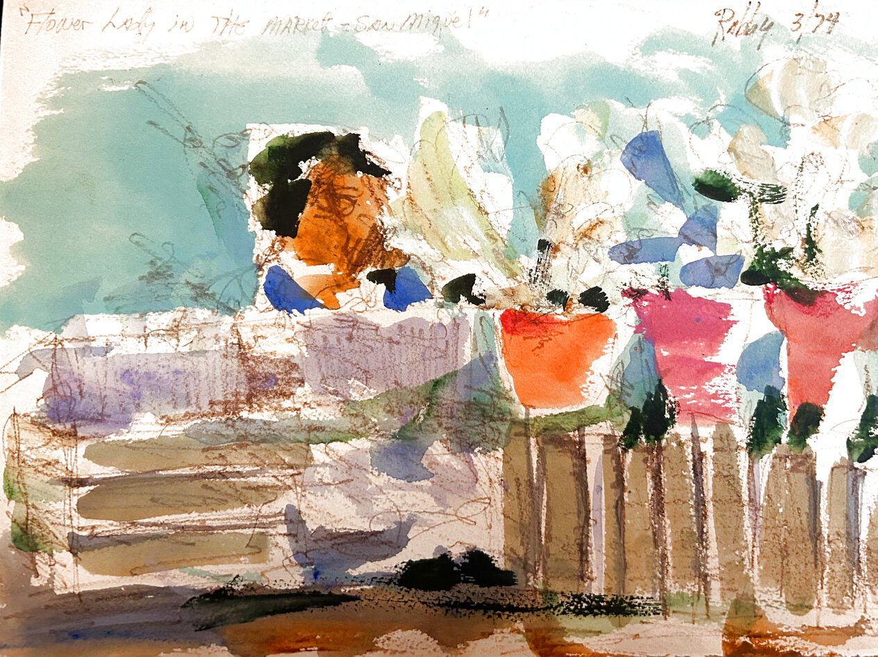 Flower Lady in the Market San Miguel 1974 Framed Watercolor 8x12 by Jim ...
