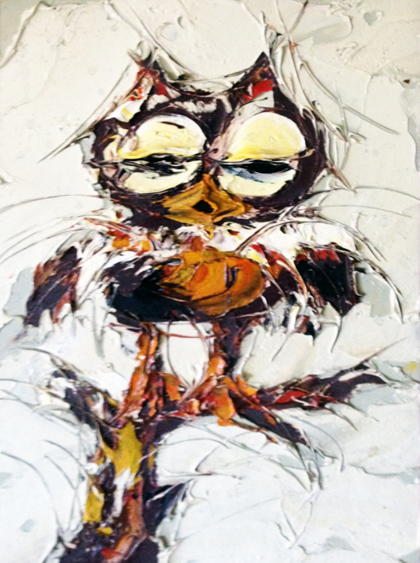 This Looks Like a Girl Owl to Me 1972 17x21 Original Painting by Jim Rabby