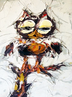 This Looks Like a Girl Owl to Me 1972 17x21 Original Painting - Jim Rabby