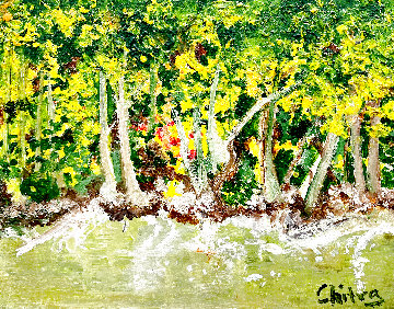 Backyard at Marnay Sur Seine 8x10 - France  Original Painting - Chitra Ramanathan