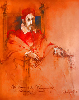 Pope Innocent X, Velasquez 1976 47x40 Super Huge Original Painting - Ramon Santiago Pope Innocent X, Velasquez 1976 47x40 Super Huge Original Painting - Ramon Santiago