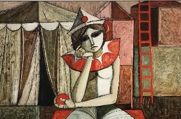Contemplative Clown 1973 34x46 Original Painting - Lucio Ranucci Contemplative Clown 1973 34x46 Original Painting - Lucio Ranucci