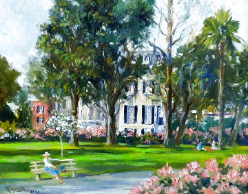 West Forsyth Park 1990 22x26 - Savannah Georgia Original Painting - Ray Ellis
