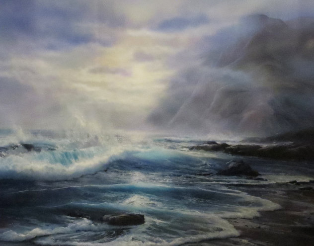 Misty Surf 1985 33x40 Huge Original Painting by Raymond Page