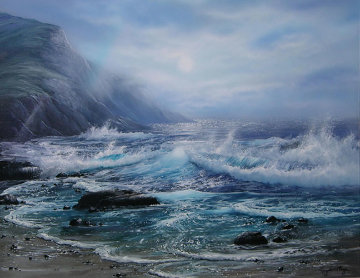 Misty Seascape 1995 19x17 Original Painting - Raymond Page Misty Seascape 1995 19x17 Original Painting - Raymond Page