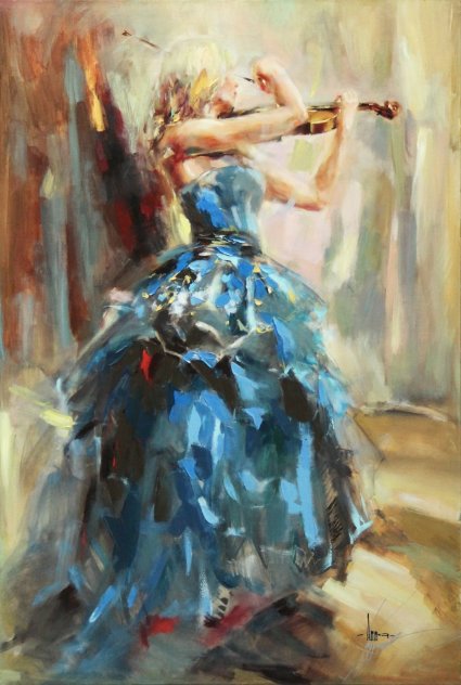 Dancing With a Violin Embellished 44x30 Huge Limited Edition Print by Anna Razumovskaya