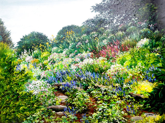 A Garden’s Elegance 1993 40x50 - Huge - Longwood Gardens, Dupont Estate - Pennsylvania Original Painting by Joann Rea