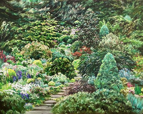 Terraced Garden with Steps 24x30 - Pennsylvania Original Painting - Joann Rea