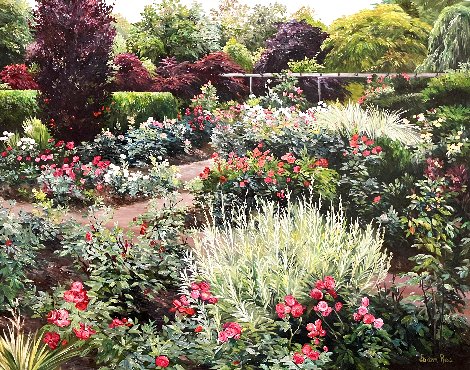 Rose Garden with Trellis 24x30 Original Painting - Joann Rea