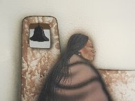 Native American Woman & Mission Bell 1990 33x41 Original Painting by Robert Redbird, Sr. - 1 Native American Woman & Mission Bell 1990 33x41 Original Painting by Robert Redbird, Sr. - 1