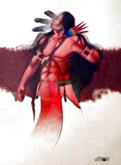 Untitled Native American 1996 39x31 Original Painting - Robert Redbird, Sr. Untitled Native American 1996 39x31 Original Painting - Robert Redbird, Sr.