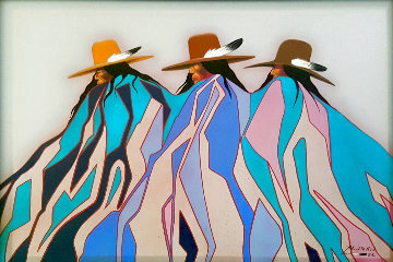 Three Kiowa Men 1982 28x36 Works on Paper (not prints) - Robert Redbird, Sr.