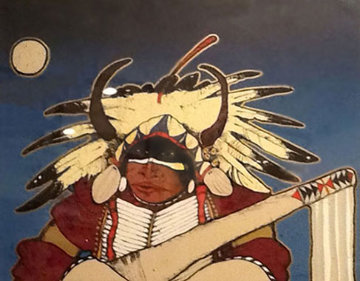 Untitled Indian 1980 30x37 Original Painting - Kevin Redstar Untitled Indian 1980 30x37 Original Painting - Kevin Redstar