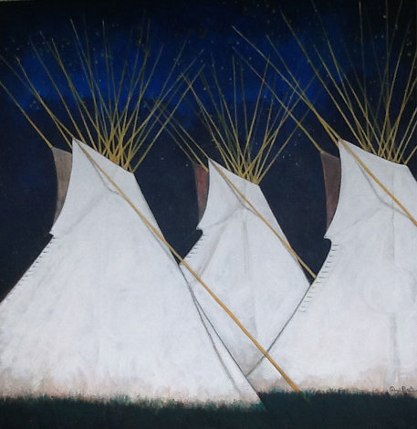 Crow Teepees 2008 44x40 Original Painting - Kevin Redstar