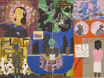 Classic American Trouble 1988 48x36 Original Painting - Reginald K. Gee Classic American Trouble 1988 48x36 Original Painting - Reginald K. Gee
