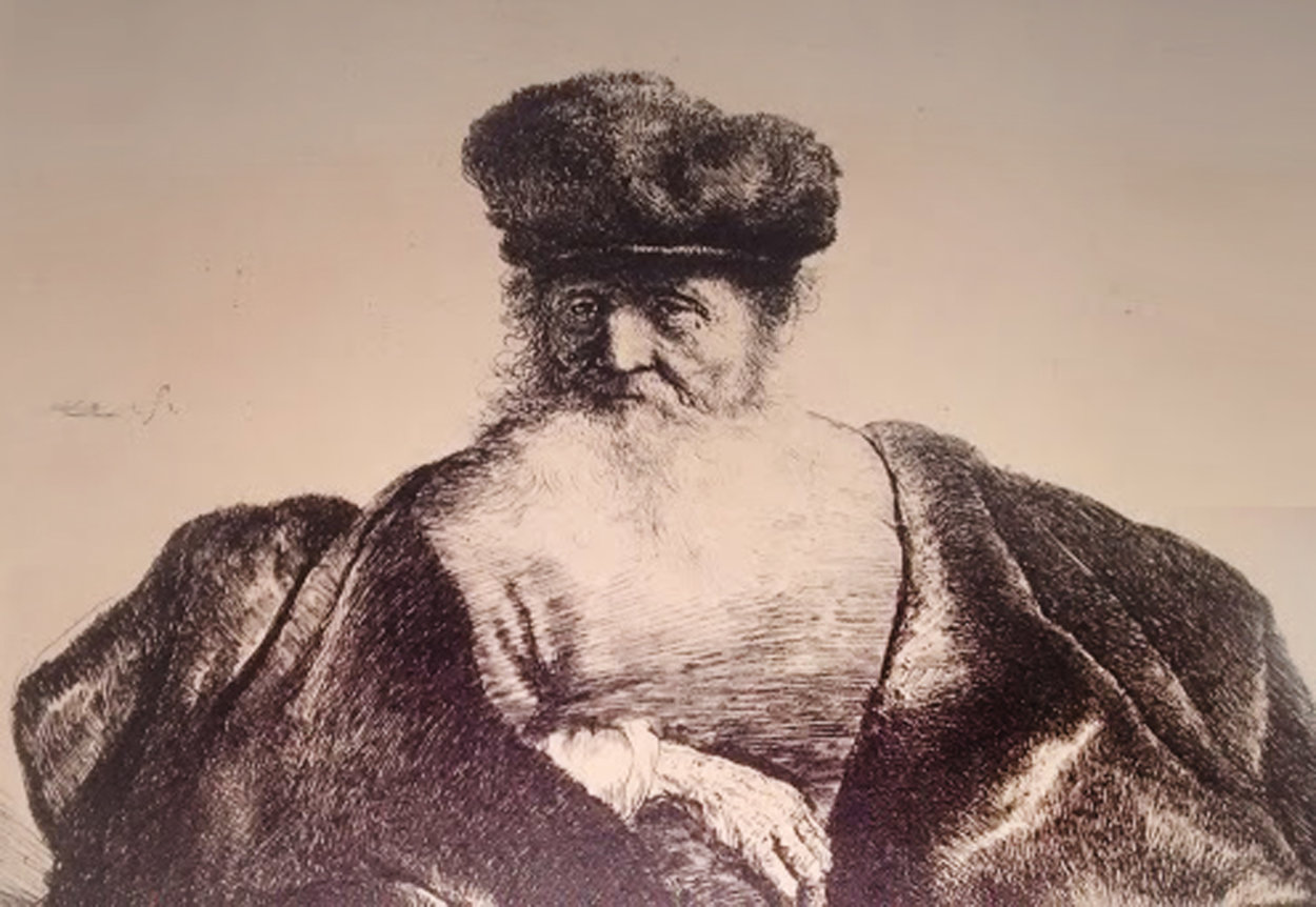 Old Man Seated With Flowing Beard, Fur Cap And Velvet Cloak by Rembrandt