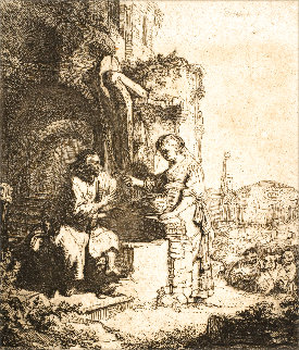 Christ and the Woman of Samaria: Among Ruins 1634 Limited Edition Print - Rembrandt Christ and the Woman of Samaria: Among Ruins 1634 Limited Edition Print - Rembrandt