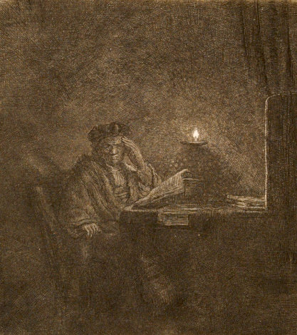 Student at a Table by Candlelight 1642 HS Limited Edition Print -  Rembrandt