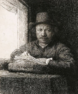 Self-Portrait Drawing at a Window Limited Edition Print -  Rembrandt Millennium Edition 