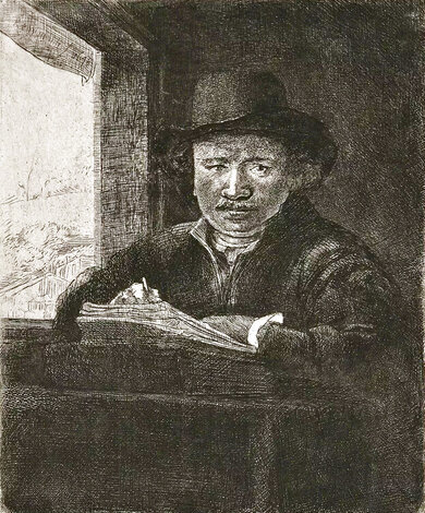 Self Portrait Drawing at a Window Limited Edition Print -  Rembrandt Millennium Edition