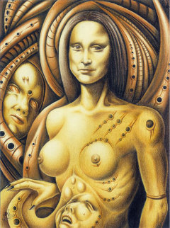 Mona Lisa of the Silicon Breasts 2010 16x12 Original Painting - Remo Mona Lisa of the Silicon Breasts 2010 16x12 Original Painting - Remo