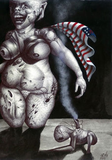 America Is a Pig, Capitalism or the American Way of Strife 11x9 Original Painting - Remo America Is a Pig, Capitalism or the American Way of Strife 11x9 Original Painting - Remo