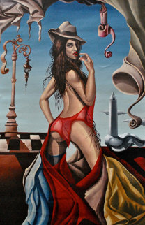 Girl From Buenos Aires in a Tango Hat 2010 22x15 Original Painting - Remo Girl From Buenos Aires in a Tango Hat 2010 22x15 Original Painting - Remo