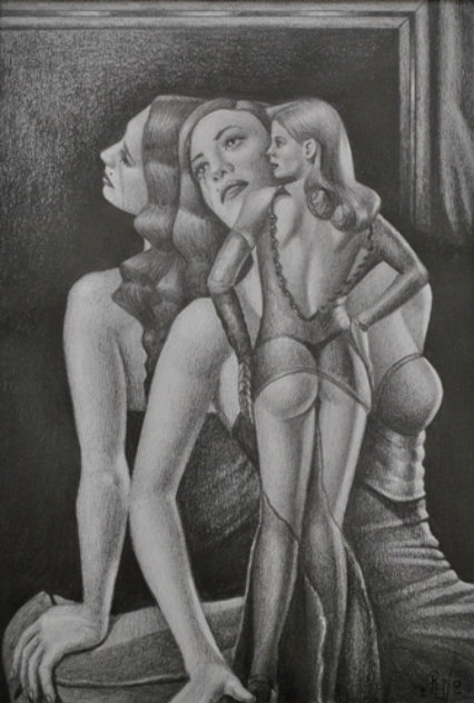 3 Women in One Mirror or One Mirror with Two Women 2009 Drawing Drawing by  Remo
