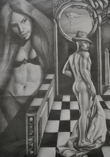 Girl Gazing Upon Her Nude Tango Partner 2010 Drawing - Remo Girl Gazing Upon Her Nude Tango Partner 2010 Drawing - Remo