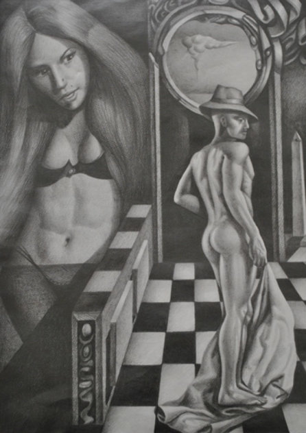 Girl Gazing Upon Her Nude Tango Partner 2010 Drawing by  Remo