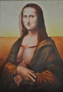 Mona Lisa of the Revealing Breasts Pastel 2009 11x8 Drawing - Remo Mona Lisa of the Revealing Breasts Pastel 2009 11x8 Drawing - Remo