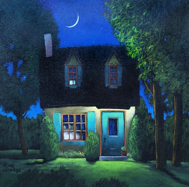 Nightfall in Happytown 2009 30x30 Original Painting by Rene Lalonde