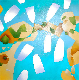 Aerial View of Sandbank Harbor 2009 32x32 Bahamas Original Painting - Rene Lalonde Aerial View of Sandbank Harbor 2009 32x32 Bahamas Original Painting - Rene Lalonde