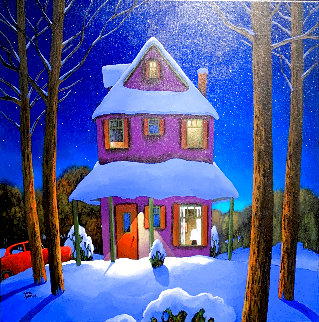 Winter Magic By Night 2019 27x27 Original Painting - Rene Lalonde