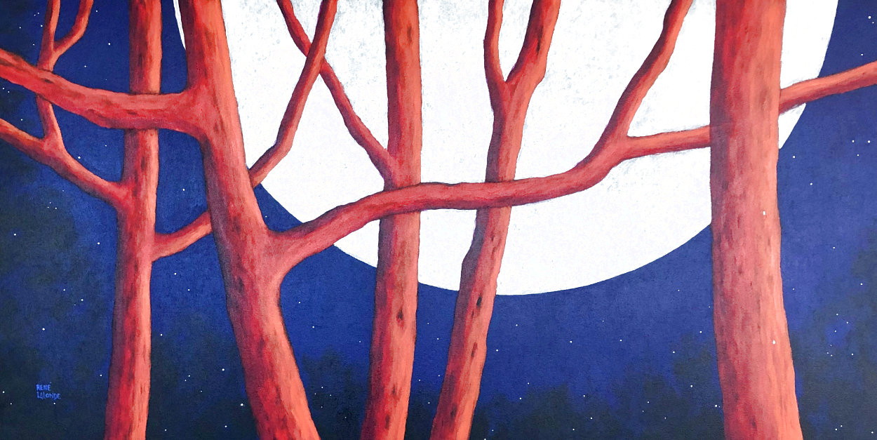 Fiery Trees Under a Silvery Moon 2014 34x58 - Huge Original Painting by Rene Lalonde