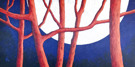 Fiery Trees Under a Silvery Moon 2014 34x58 - Huge Original Painting - Rene Lalonde