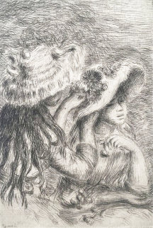 Le Chapeau Épinglé (La fille de Berthe Morisot et sa cousine) Works on Paper (not prints) - Pierre Auguste Renoir