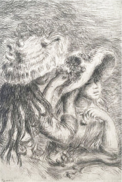Le Chapeau Épinglé (La fille de Berthe Morisot et sa cousine) Works on Paper (not prints) by Pierre Auguste Renoir