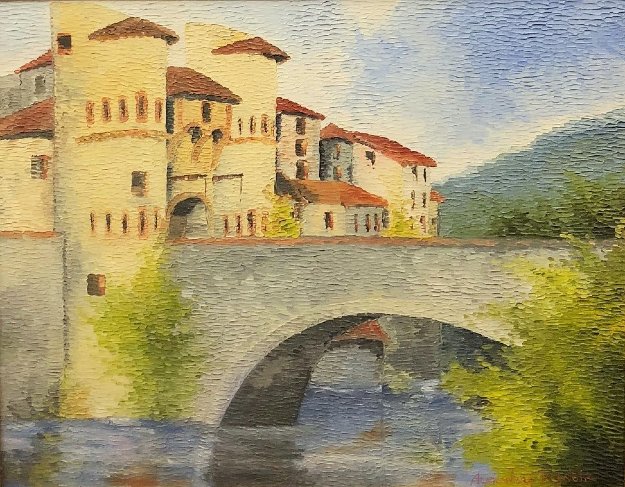 Castle With Bridge 33x39 Original Painting by Alexandre Renoir Castle With Bridge 33x39 Original Painting by Alexandre Renoir