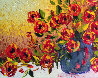 Orange And Red Tulips in Blue Vase 2010 42x36 Original Painting by Alexandre Renoir - 0