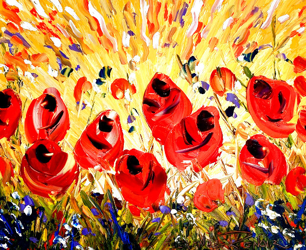 Red Tulips in Yellow Sky 2012 28x24 Original Painting - Alexandre Renoir