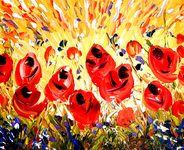 Red Tulips in Yellow Sky 2012 28x24 Original Painting by Alexandre Renoir