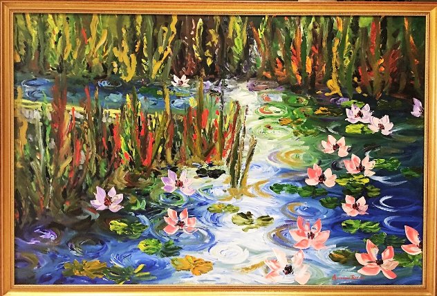 Waterlilies At Giverny 2009 63x43 Original Painting by Alexandre Renoir