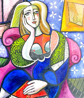 Woman in Chair With Voyeur 2010 49x45 Huge Original Painting - Erik Renssen Woman in Chair With Voyeur 2010 49x45 Huge Original Painting - Erik Renssen