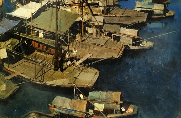Boats 1969 35x47 Original Painting - James Reynolds Boats 1969 35x47 Original Painting - James Reynolds